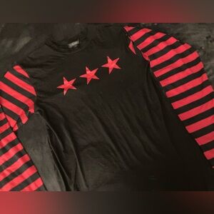 Widow by Dolls Kill striped Long sleeve black n red with stars goth top -size S